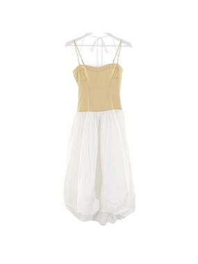 Moon River Cream and Light Yellow Spaghetti-Strap Midi Dress